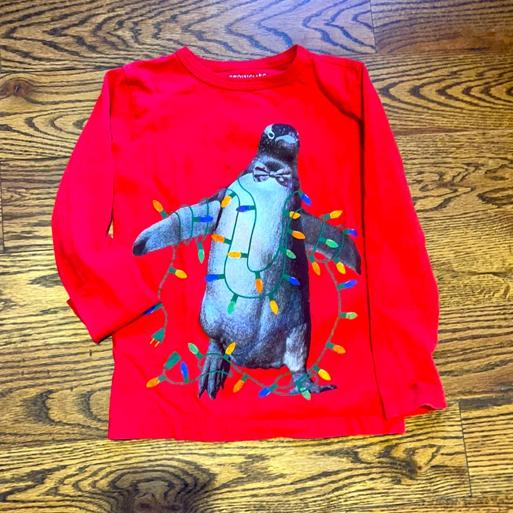 Crewcuts festive penguin long sleeve shirt, size 4-5
